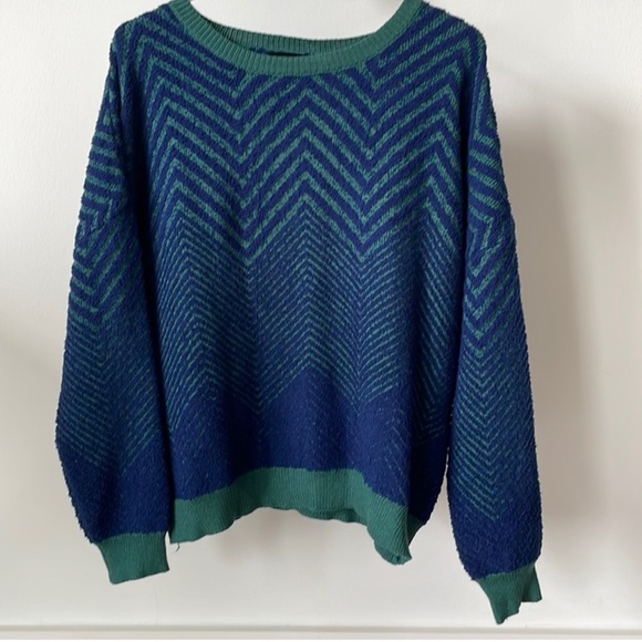 Vici Sweaters - VICI Blue & Green Chevron Lines Chunky Cozy Oversized Sweater